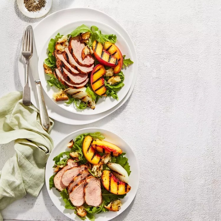 Grilled Pork-and-Peach Salad With Honey-Mustard Dressing