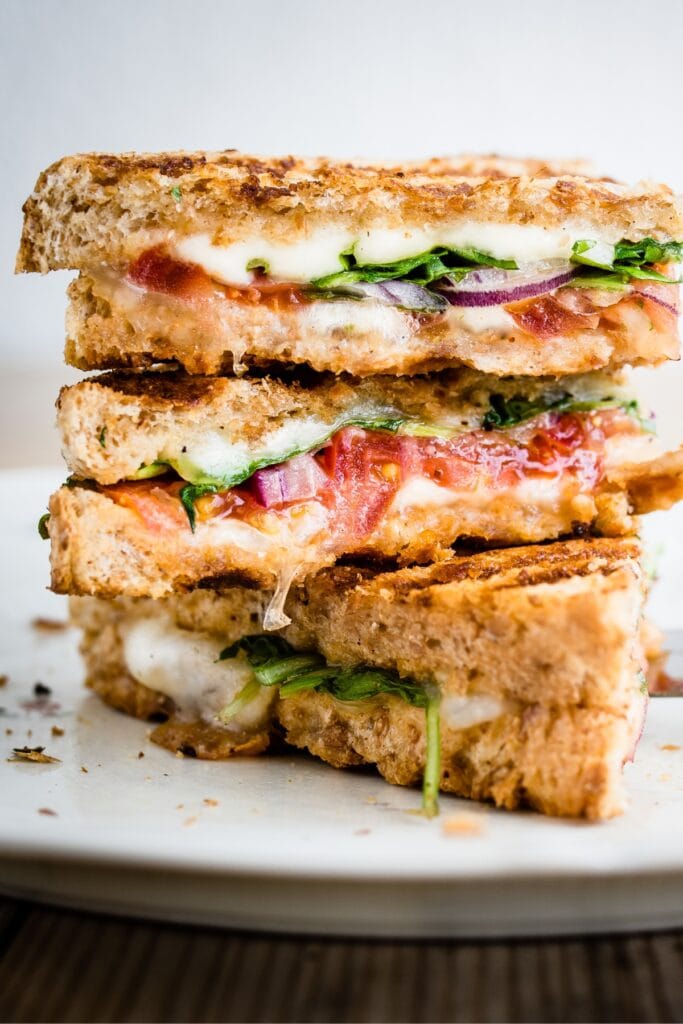 Healthy Vegetarian Panini with Tomatoes and Cheese