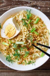 Homemade Asian Ramen Noodles in a White Bowl