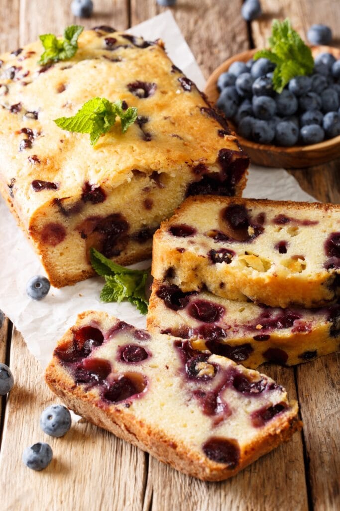 Homemade Blueberry Bread Loaf with Fresh Blueberries