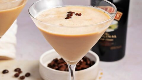 Homemade Boozy, Sweet and Creamy Espresso Martini with Baileys and Coffee Beans