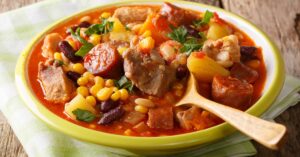 Homemade Cachupa or Cooked Stew of Corn, Beans and Meat