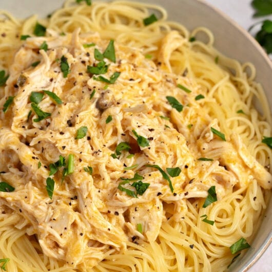 Homemade Creamy and Flavorful Angel Chicken Pasta with Parsley