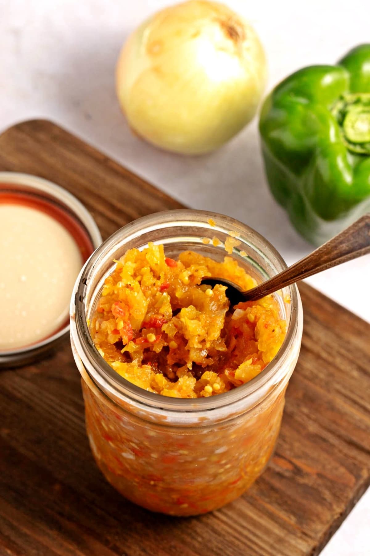 Homemade Sweet and Tangy Green Tomato Relish with Fresh Vegetables