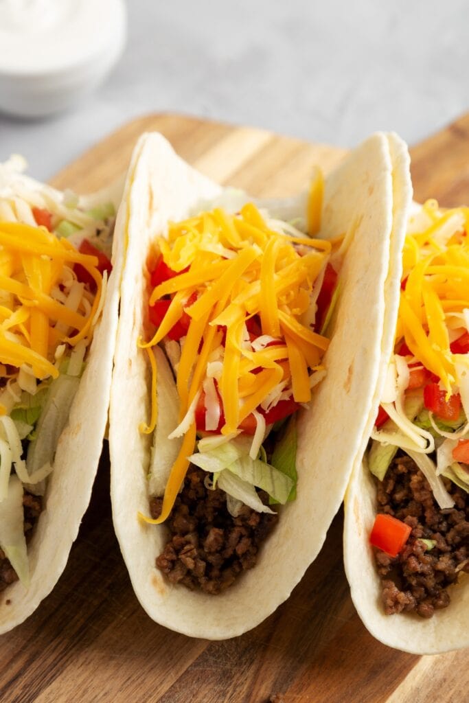 Homemade Tacos with Ground Beef, Cheese and Vegetables