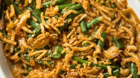 Homemade Thanksgiving Green Bean Casserole with Fried Onions