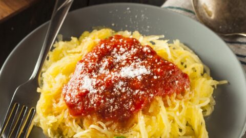 Homemade Cooked Spaghetti Squash with Marinara Sauce