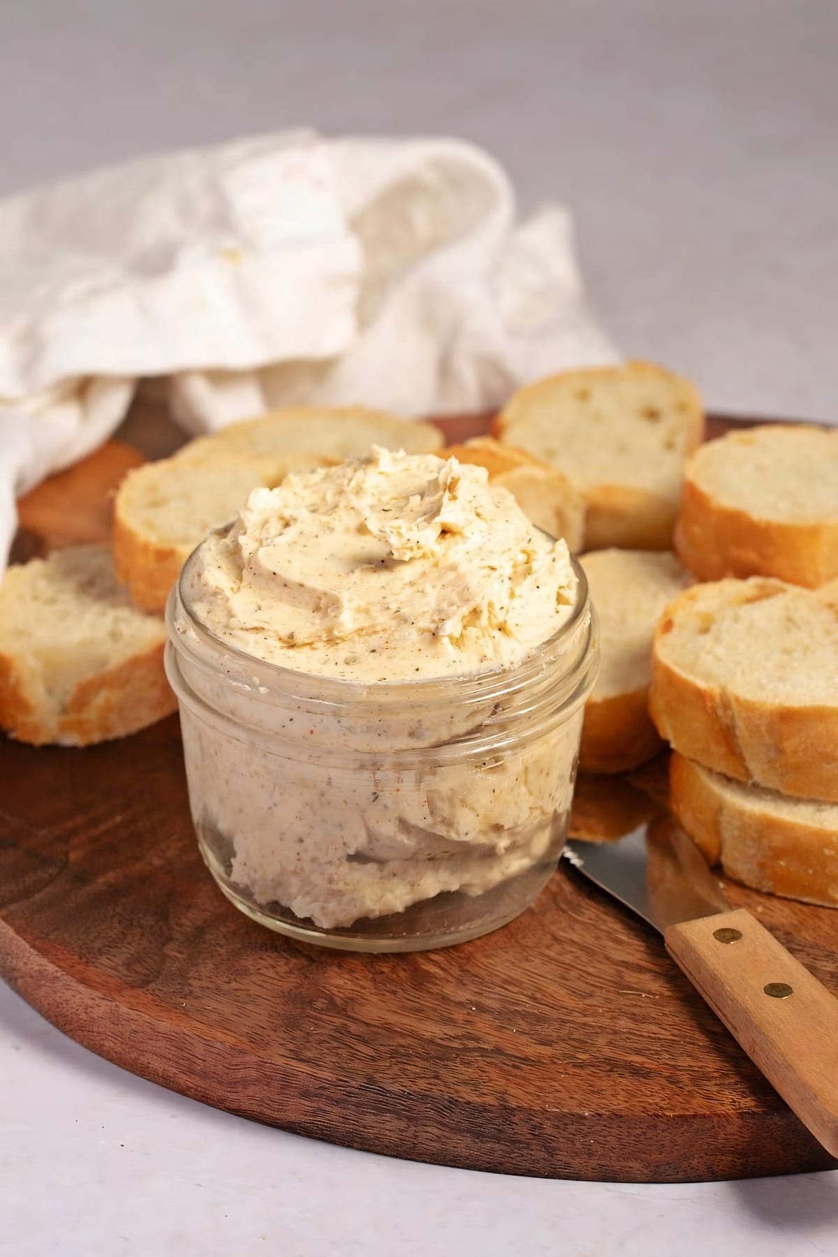 Homemade Garlic Butter in a Jar with Bread