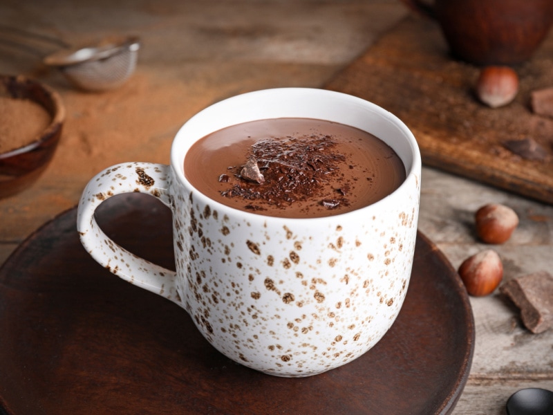 A Cup of Hot Chocolate with Cacao Nibs on Top