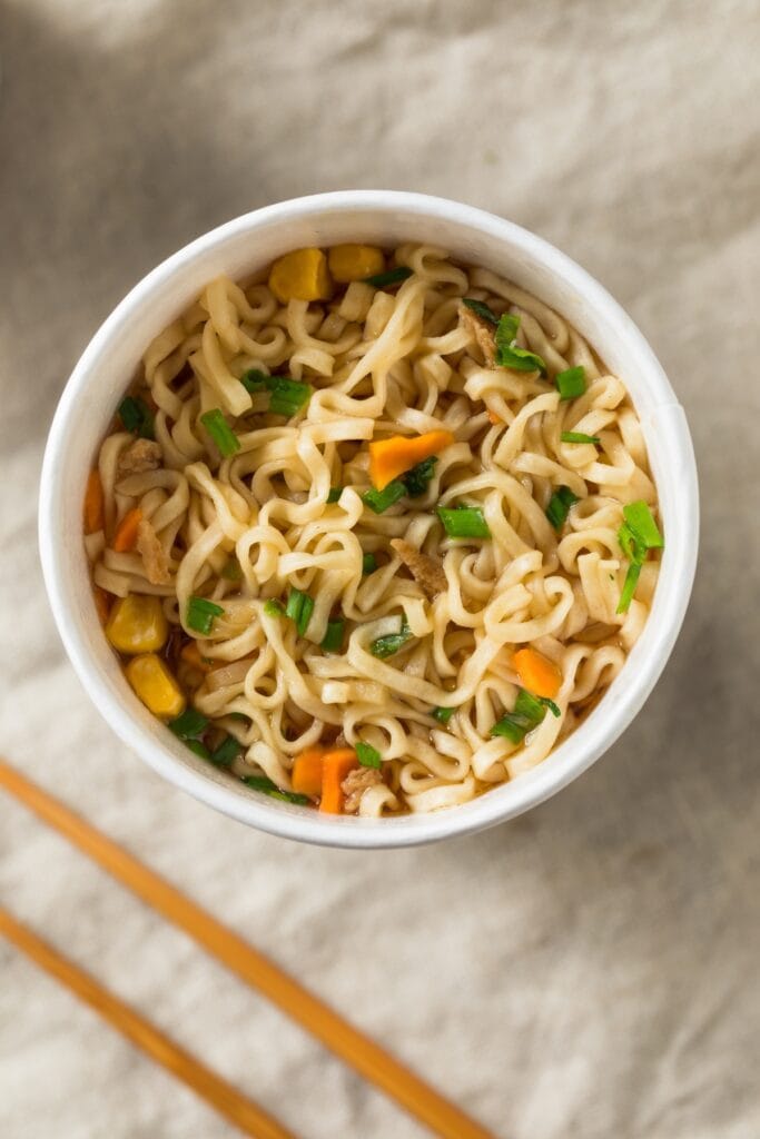 16 Different Types of Asian Noodles featuring Instant Ramen Asian Noodles with Corn and Carrots and Chives