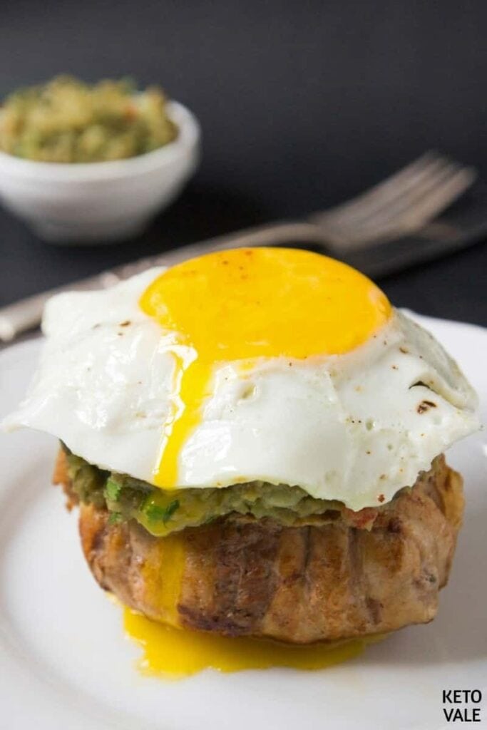 Keto Bacon Egg Guacamole Bunless Burger