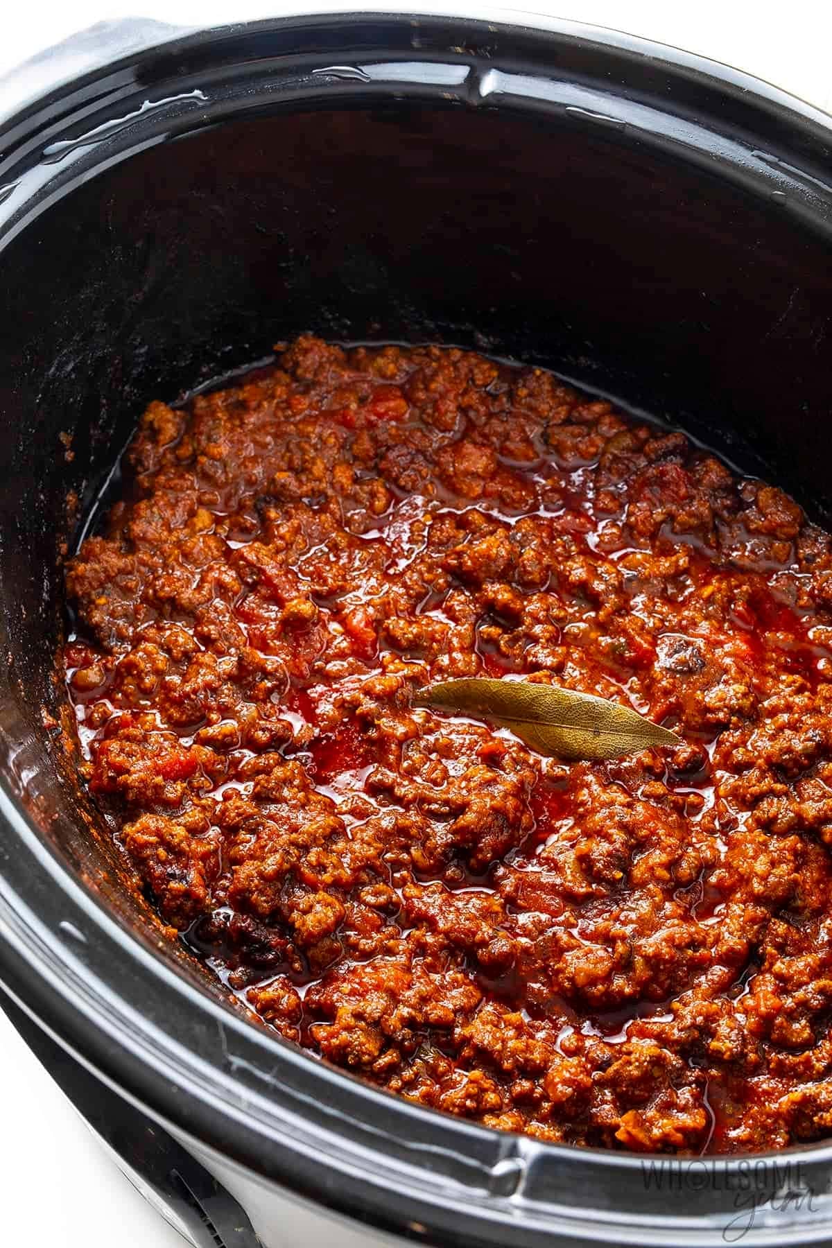 Chili cooked in a slow cooker.  