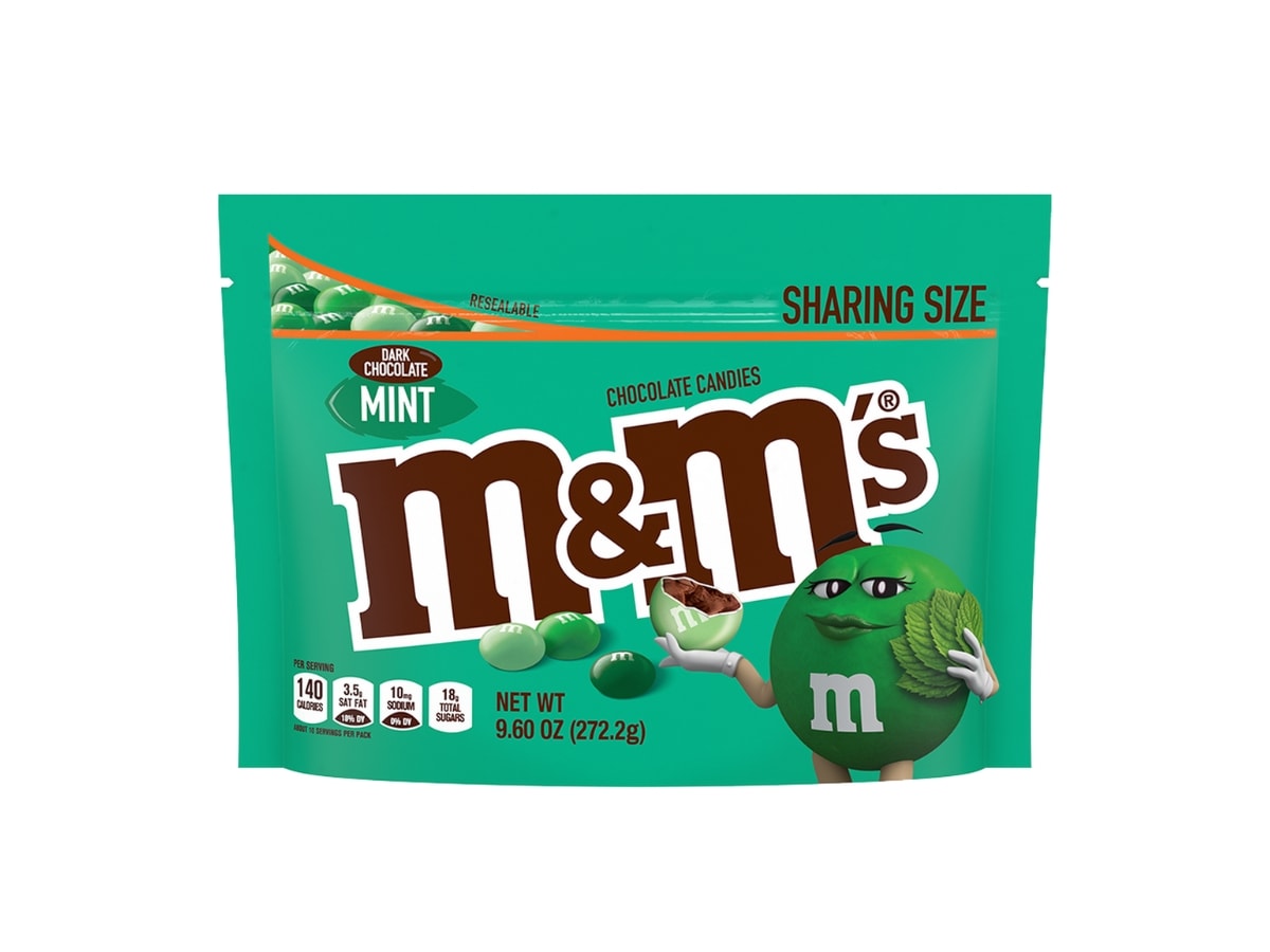 Green Sharing Size Bag of Mint Dark Chocolate M&Ms