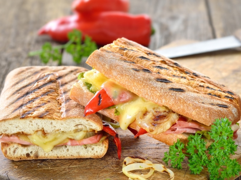 Toasted Panini Bread With Ham and Cheese