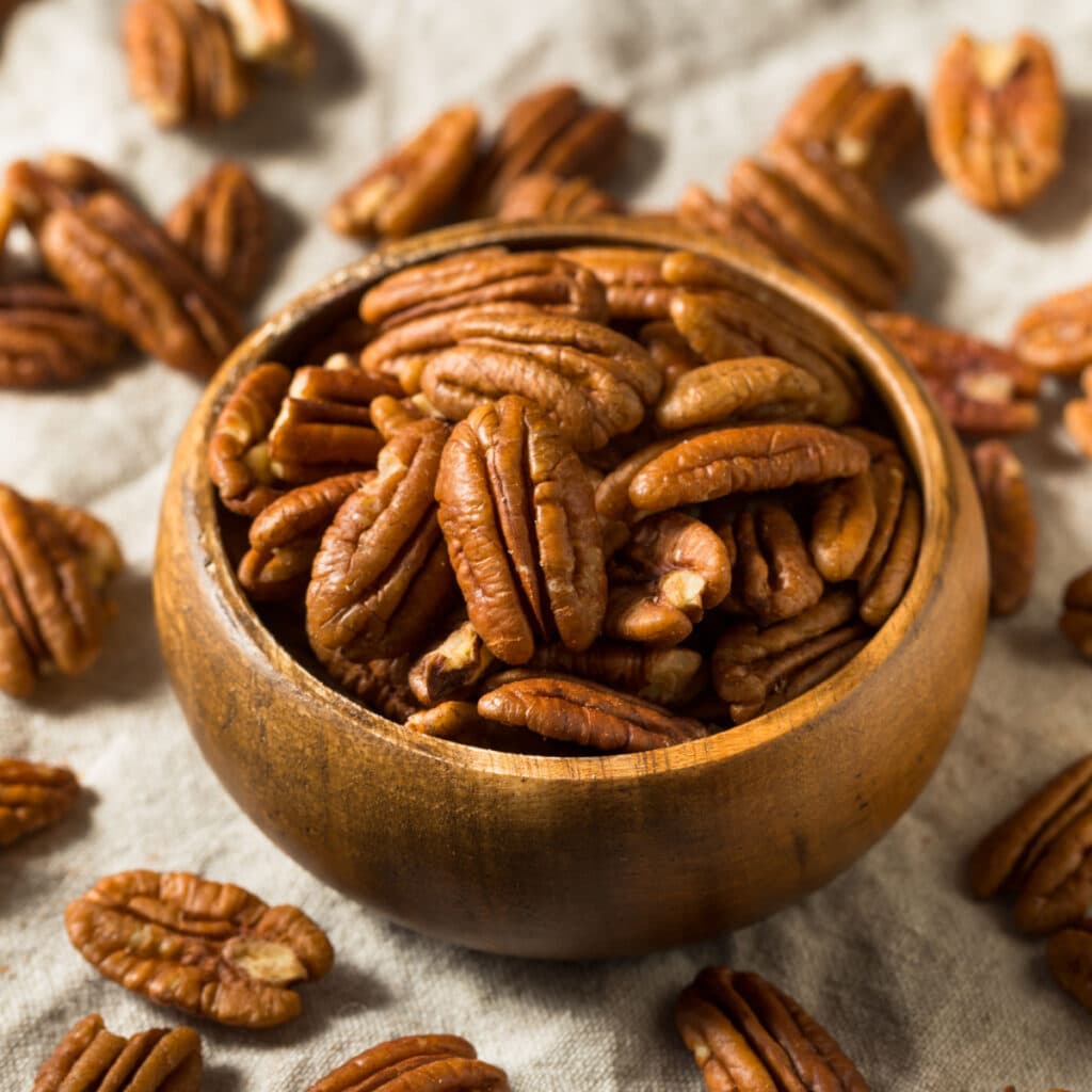 Pecans on a Wooden Bowl