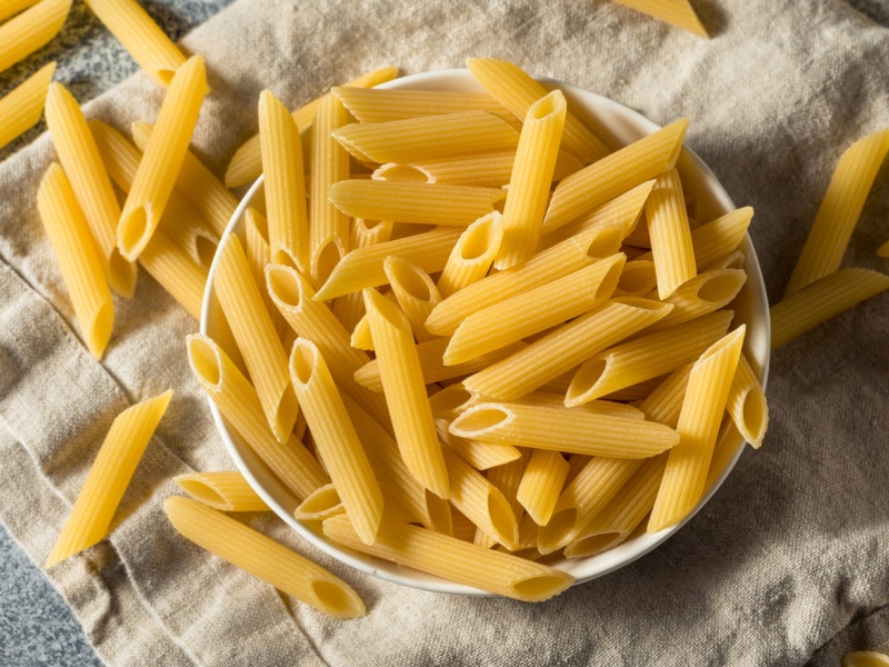 Homemade Raw Dry Penne Pasta in a Bowl