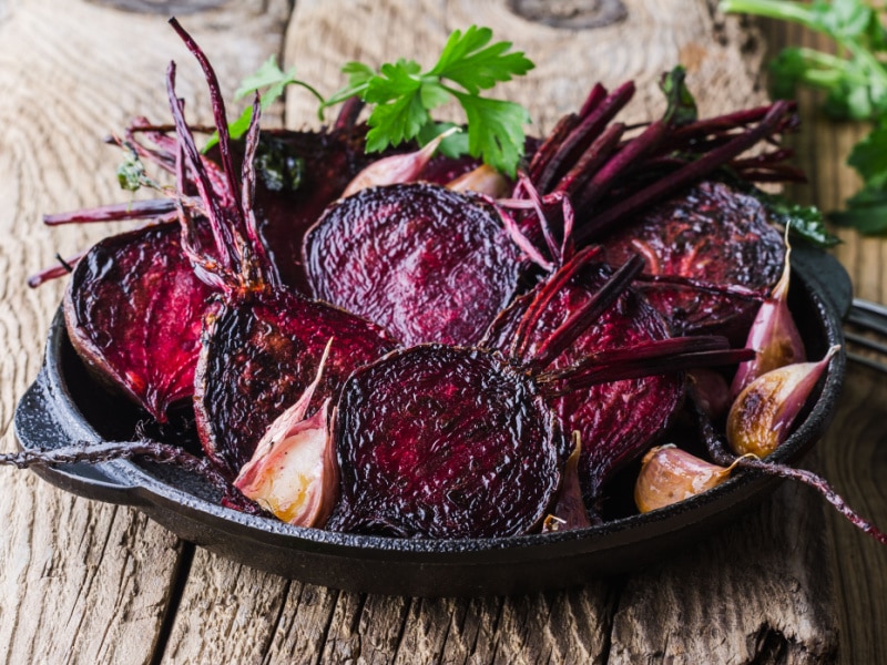Roasted Beets on Cast Iron Plate