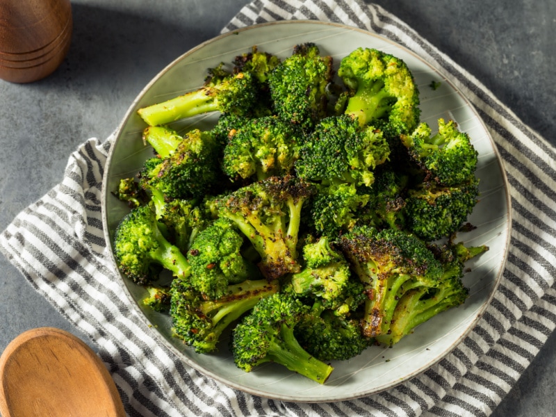 Homemade Organic Roasted Green Broccoli with Salt and Pepper
