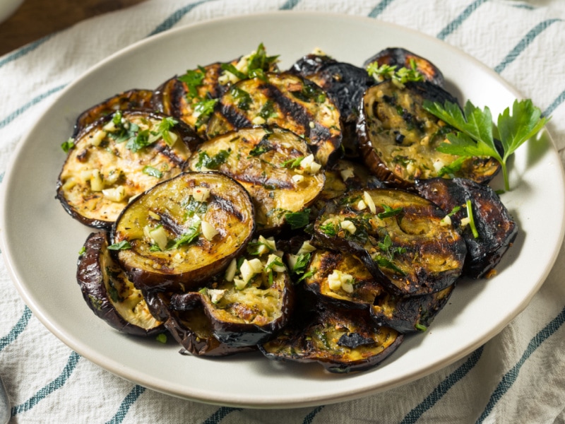 Organic Roasted Grilled Eggplant with Parsley and Garlic