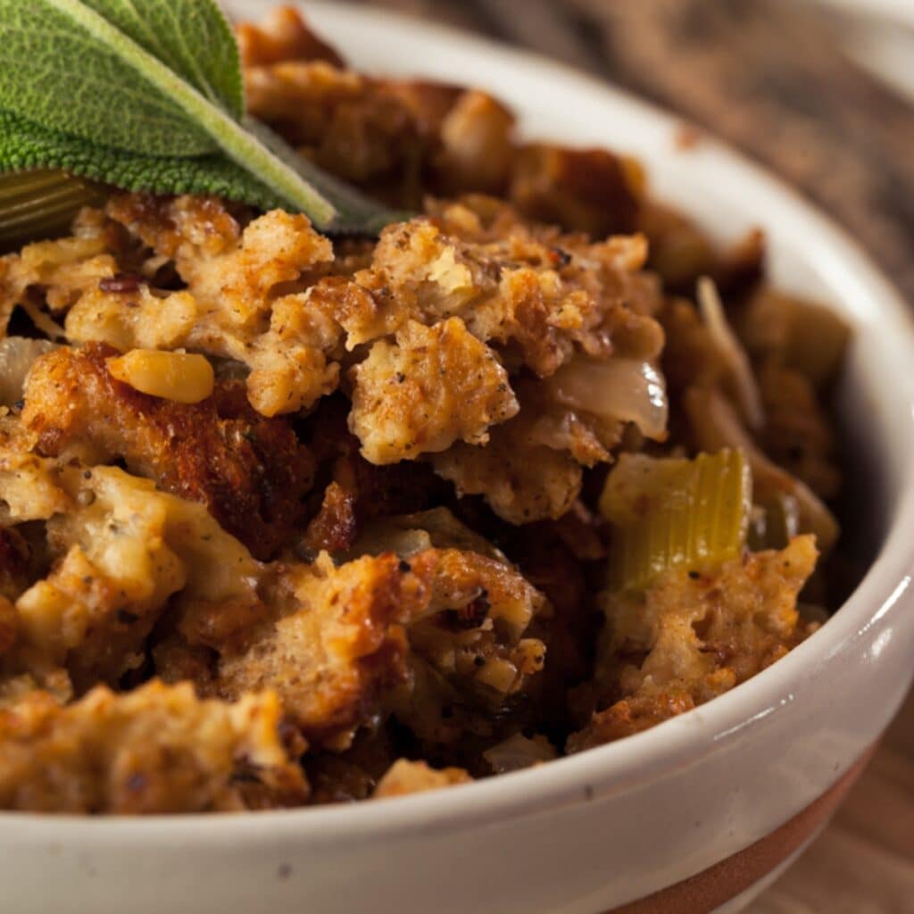 Close Up of a Bowl of Stuffing 