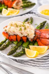 Steamed Lobster Tail with Asparagus and Lemon