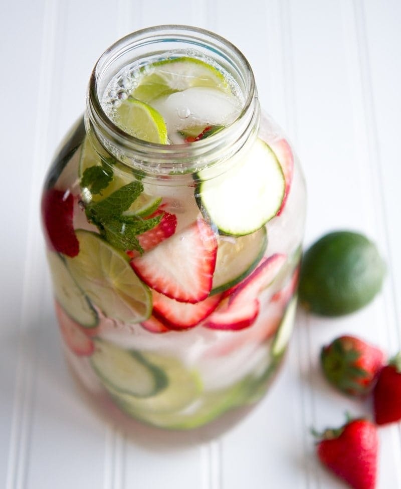 Strawberry, Lime, Cucumber, and Mint Infused Water