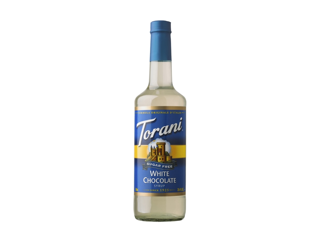 Bottle of Torani Sugar-Free White Chocolate Syrup