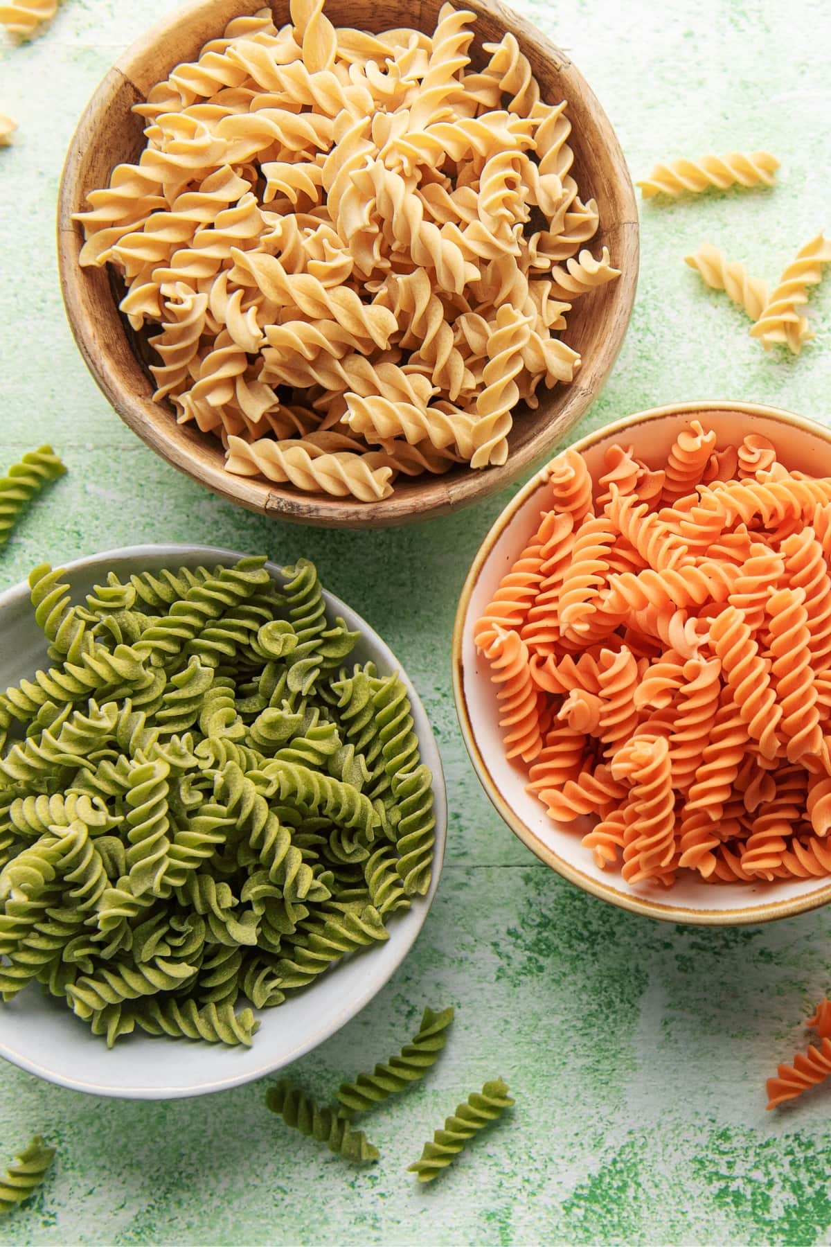 Variety of Fusilli Pasta in Bowls
