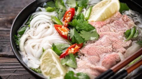 Vietnamese Pho Soup with Beef and Noodles