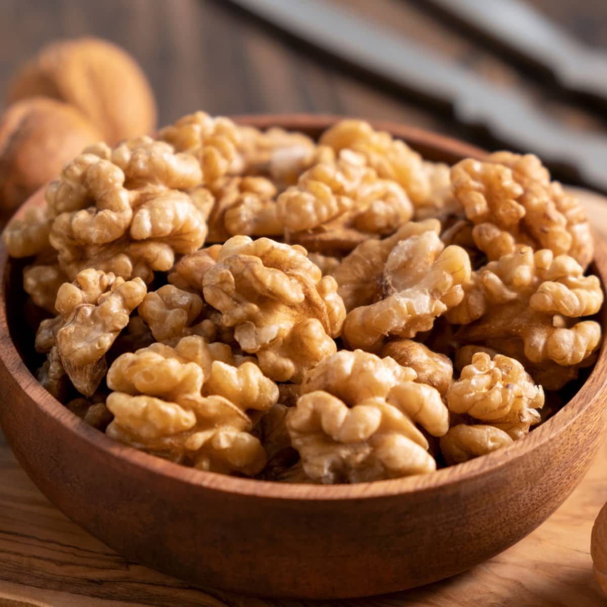Walnuts on a Wooden Bowl