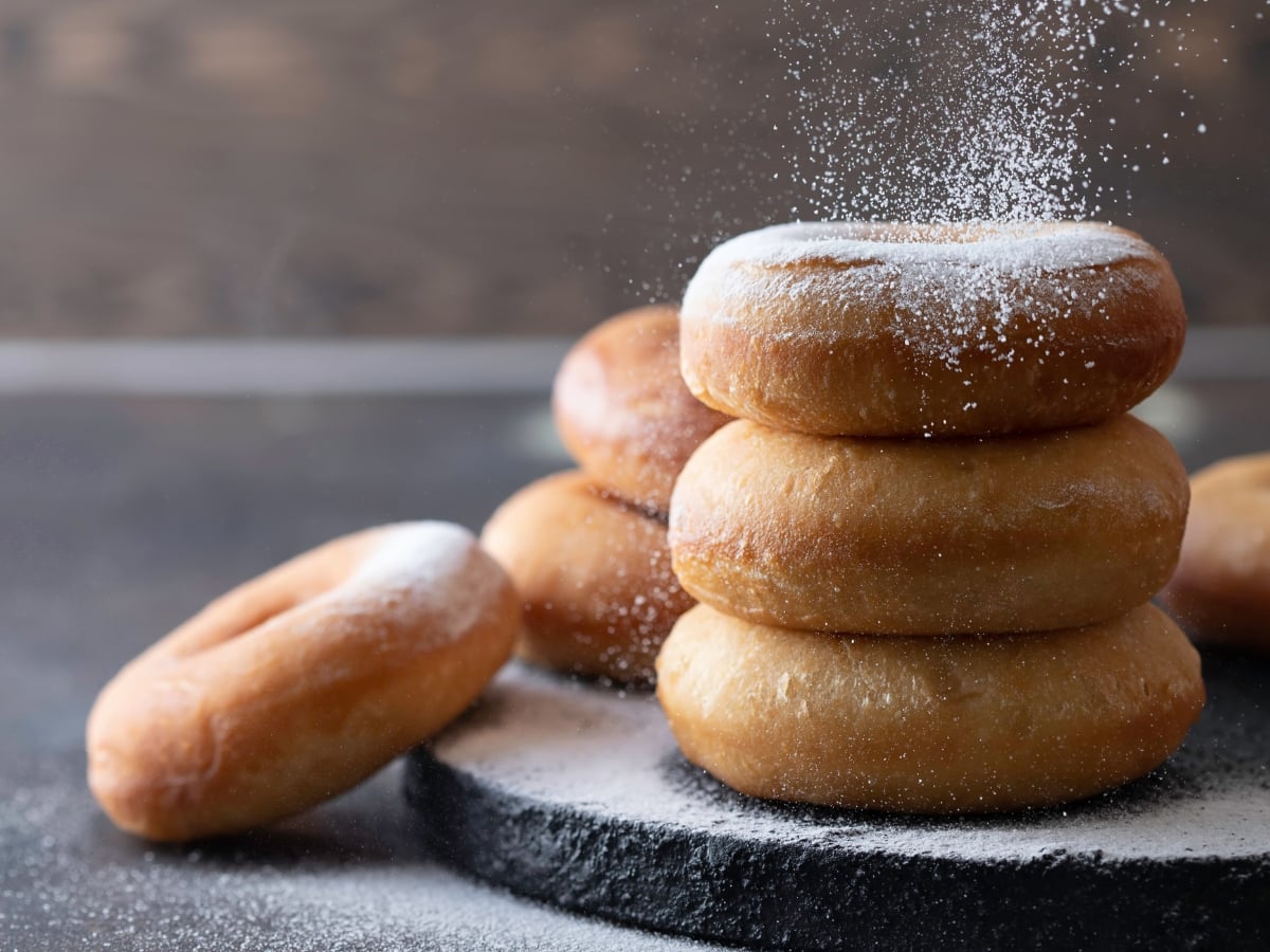 Yeast Donuts Sprinkled With Powdered Sugar