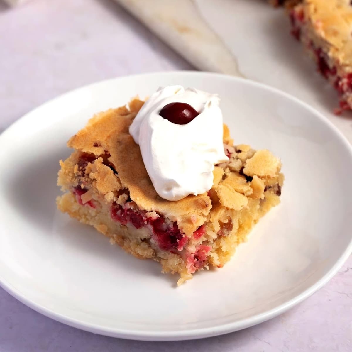 A Slice of Cranberry Christmas Cake with Whipped Cream