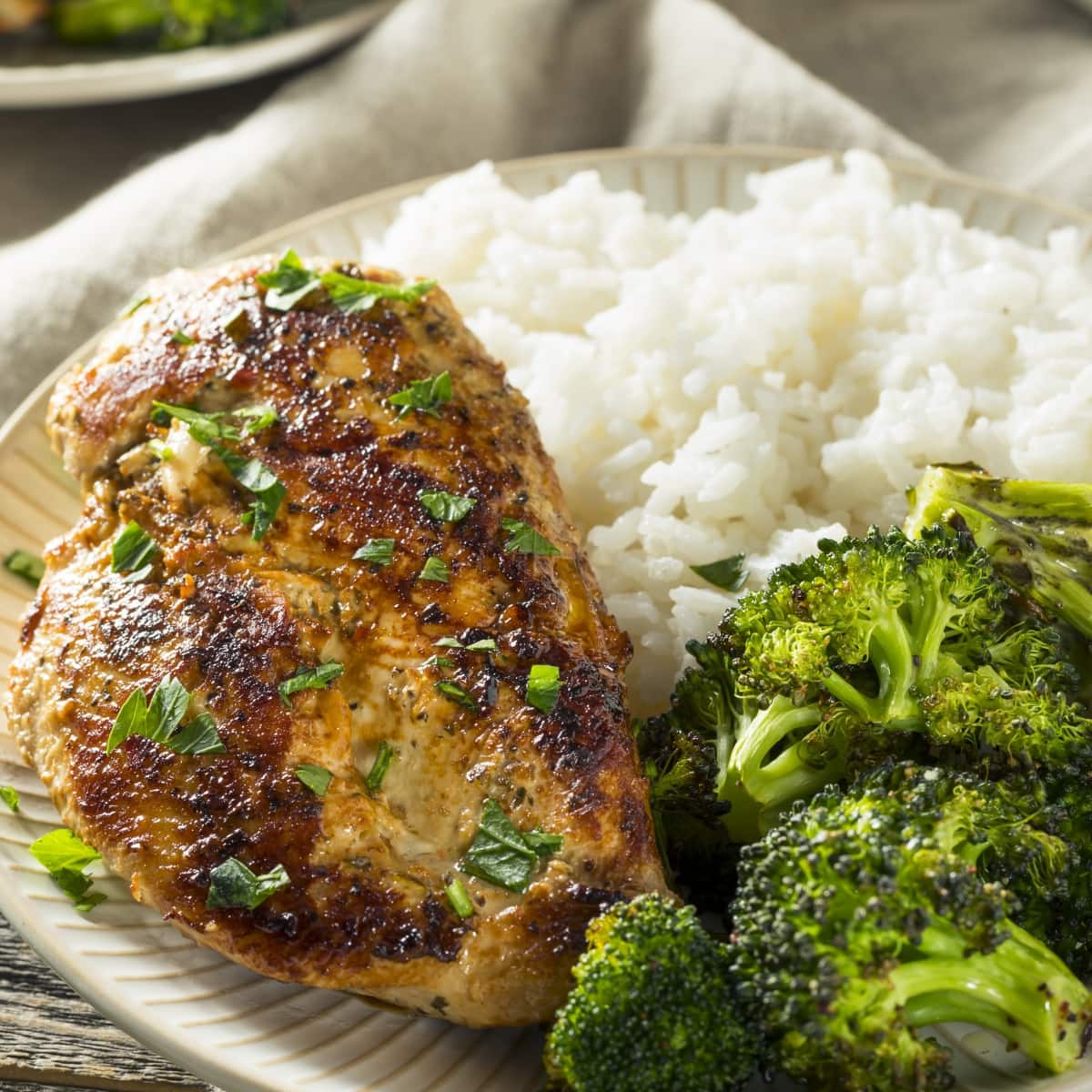 Healthy Homemade Baked Chicken Breast with Rice and Broccoli