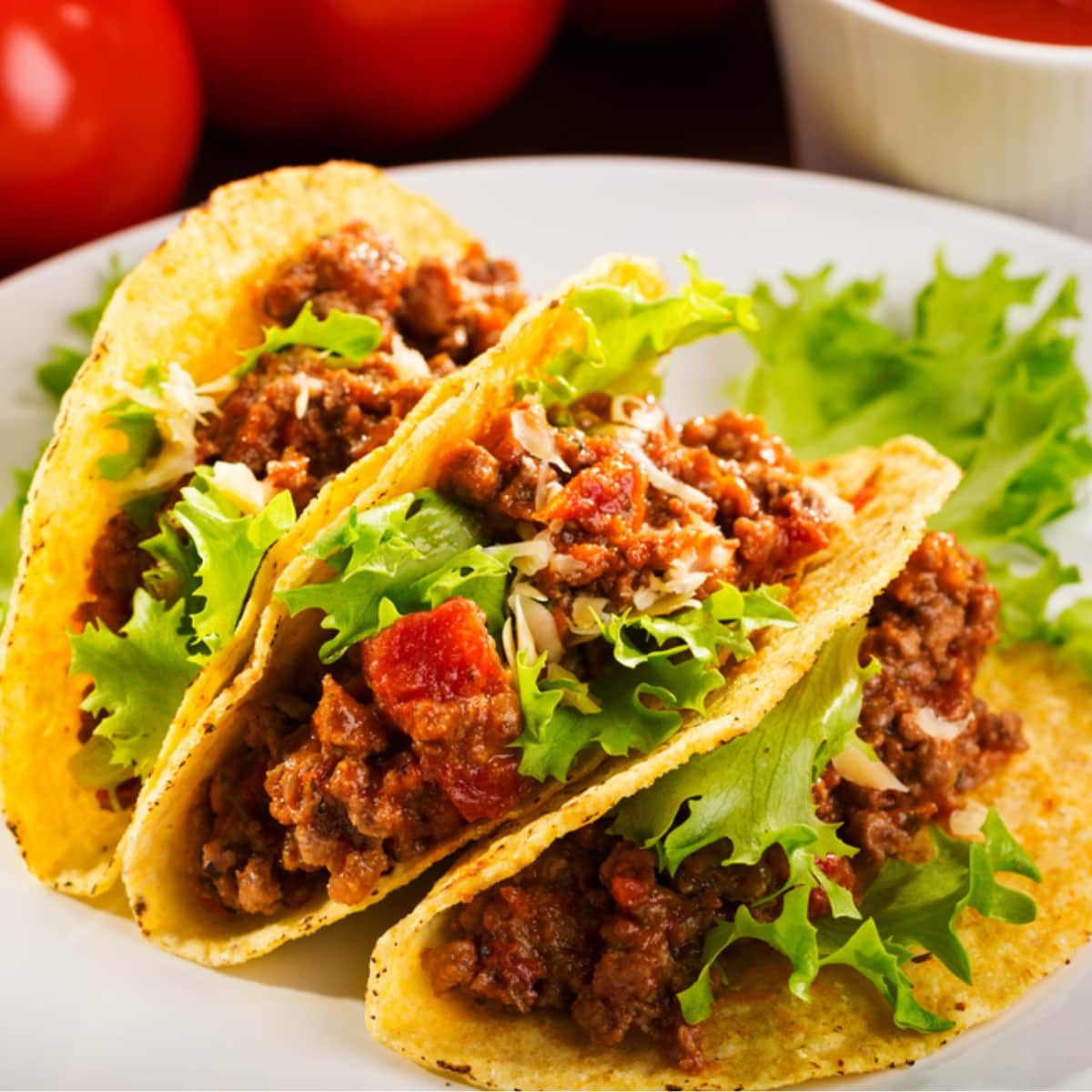 Meaty Beef Tacos with Lettuce and Tomatoes
