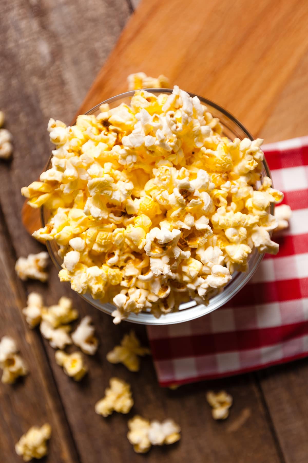 Bowl of Homemade Popcorn in a Wooden Background