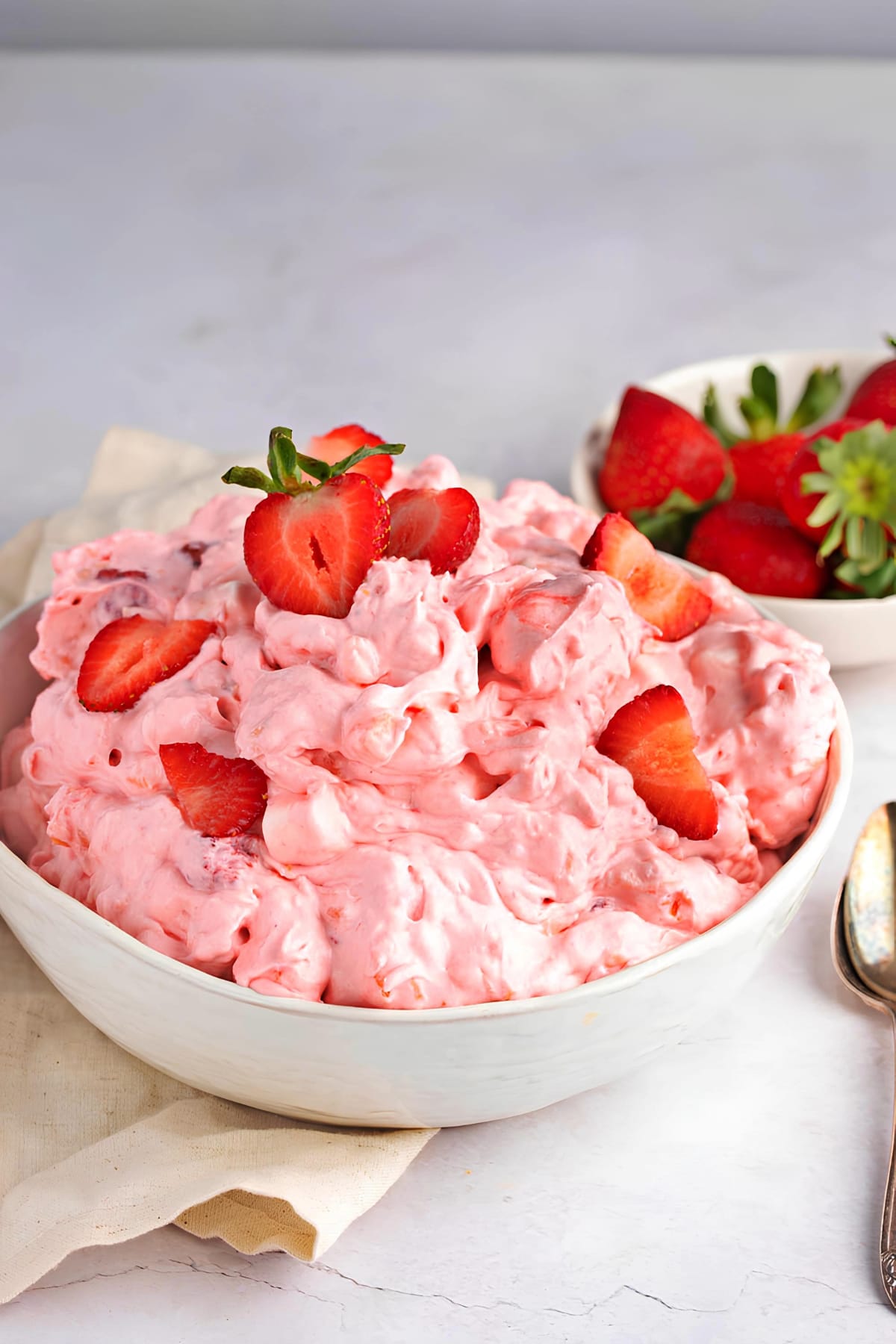 Bowl of Homemade Strawberry Fluff with Fresh Fruits