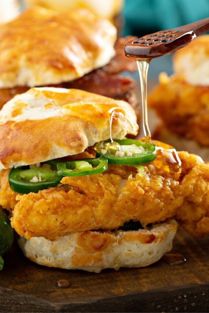Breakfast Biscuit Sandwiches with Fried Chicken and Jalapeno