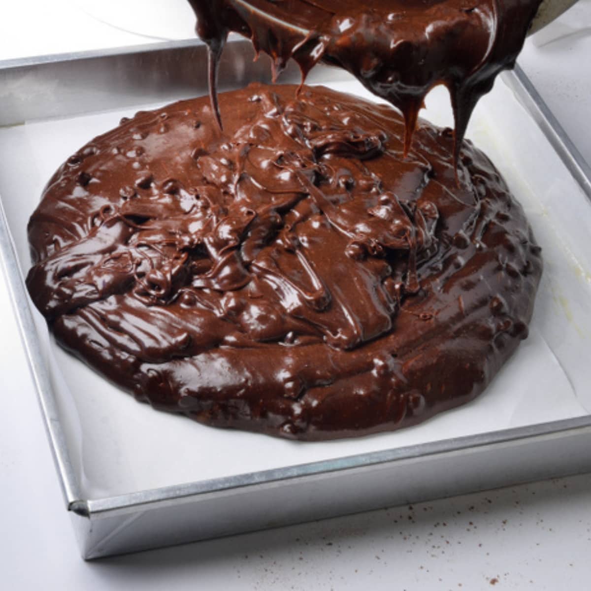 Cake Brownies Mix Poured in Baking Pan