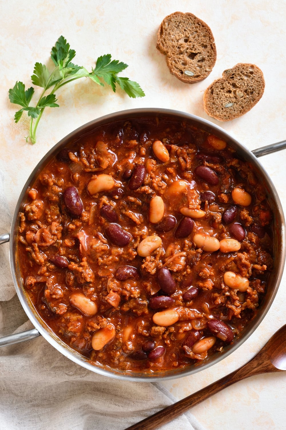 Homecooked Cowboy Beans Served with Bread
