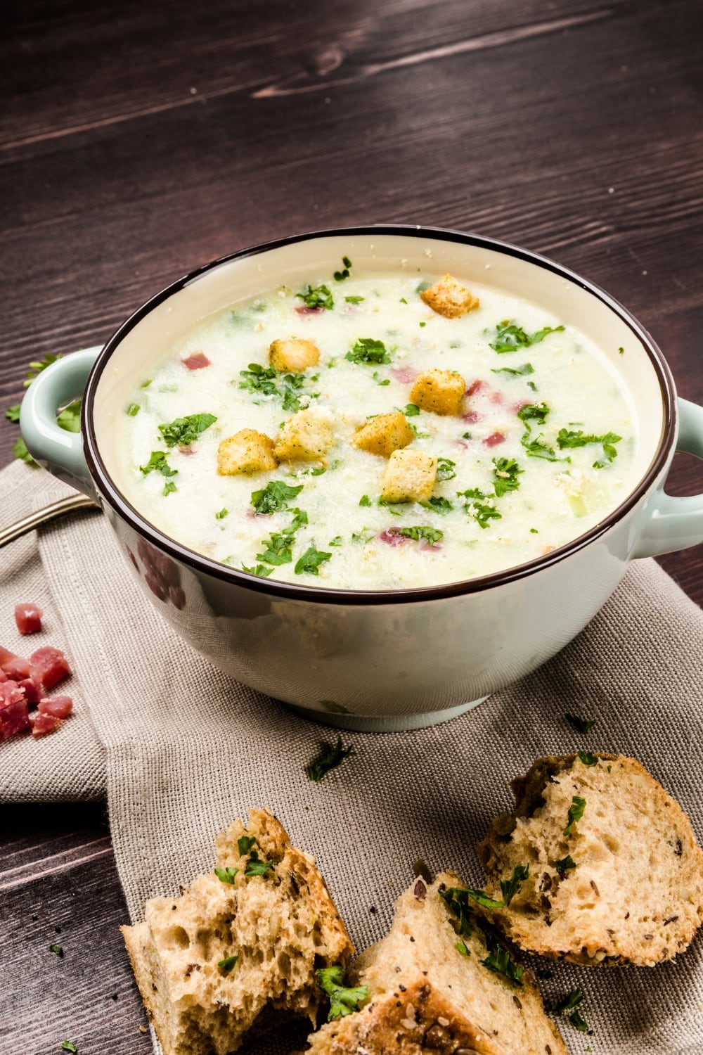 Creamy Ham and Potato Soup With Croutons