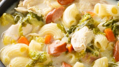 Filipino Chicken Macaroni Soup with Sausage