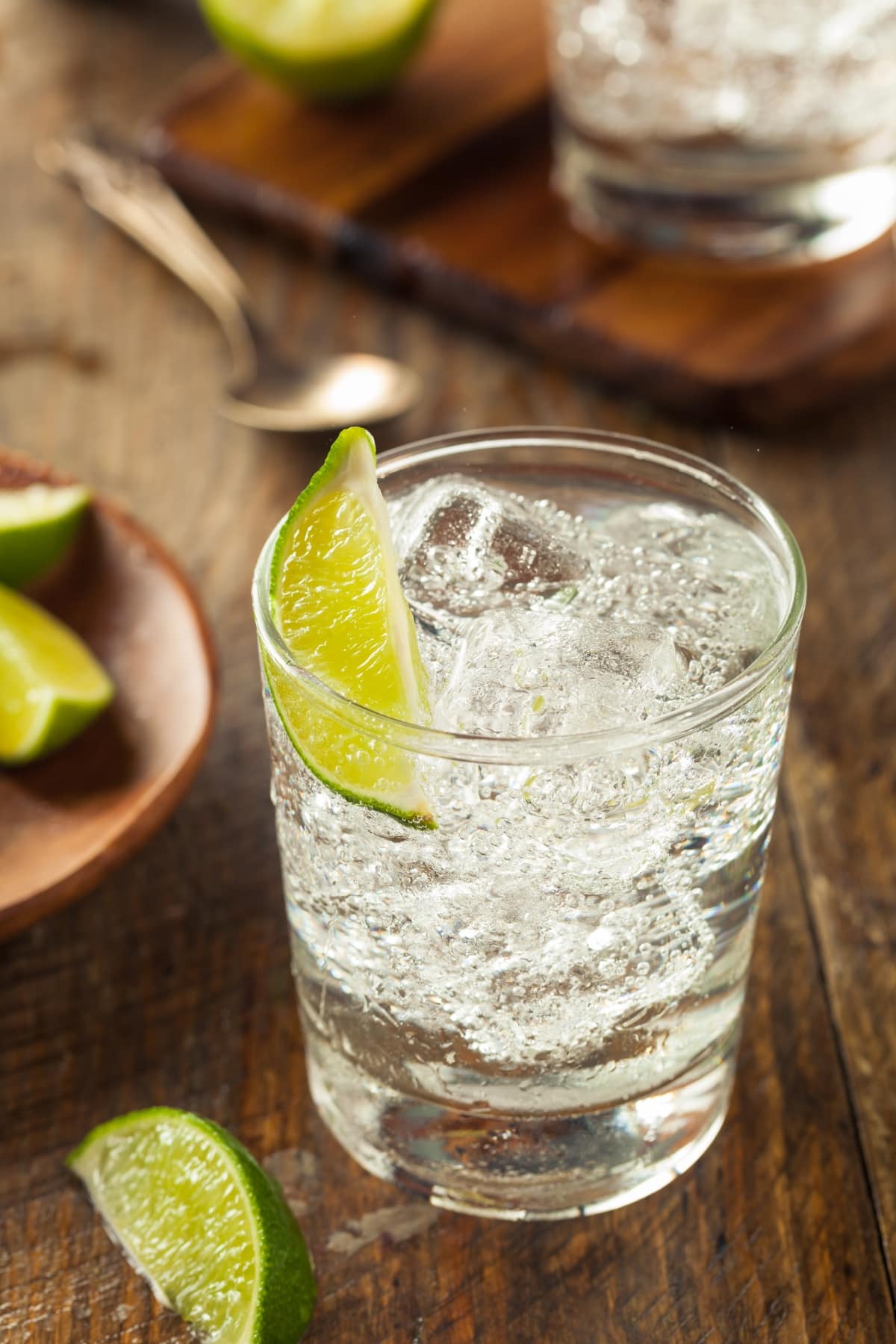 Iced Gin and Tonic Cocktail in a Glass With Lime Slices Garnish