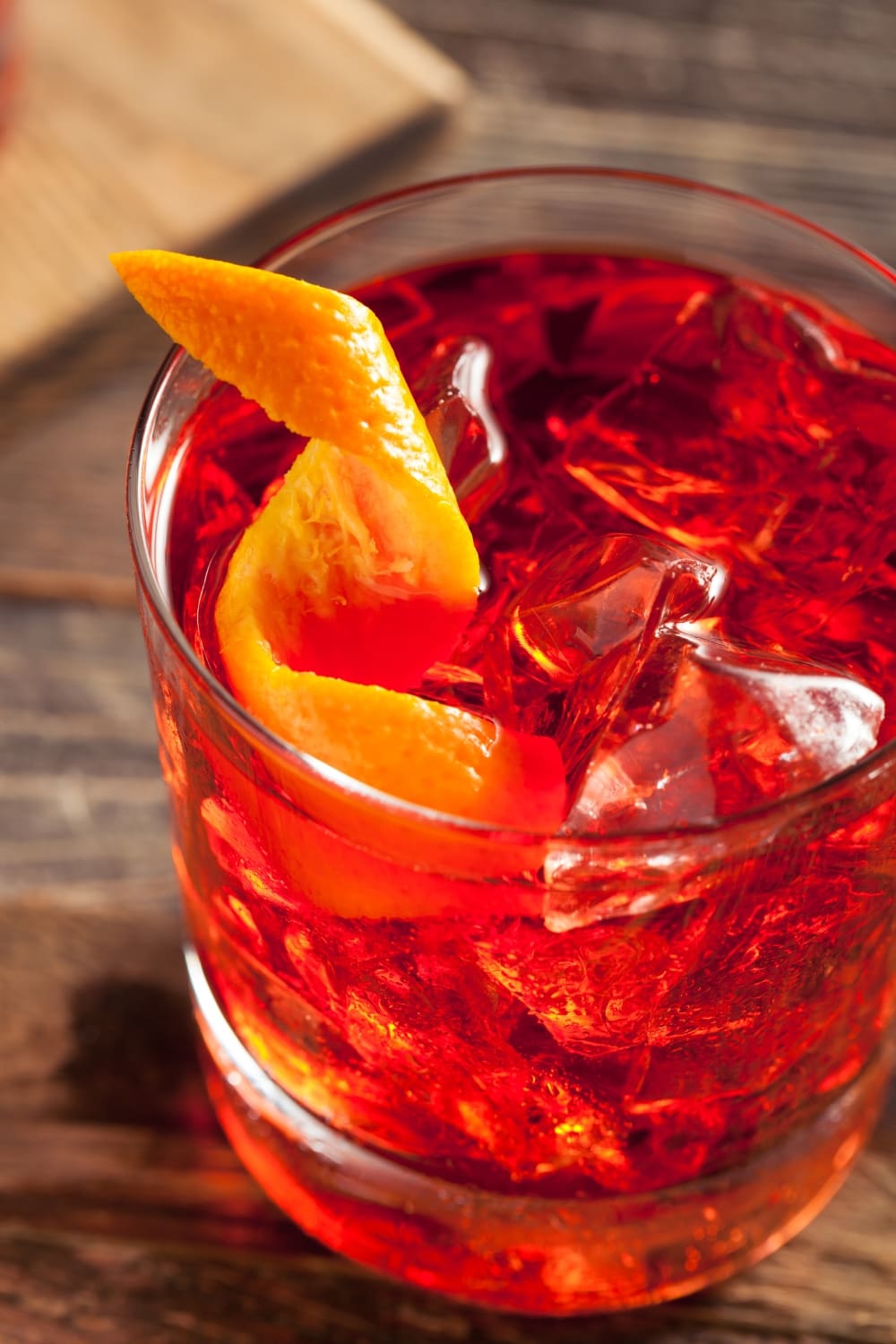 Glass of Ice Cold Boozy Negroni Cocktail