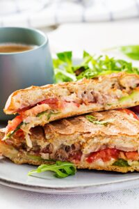 Grilled Panini Sandwich with Tomatoes and Cheese