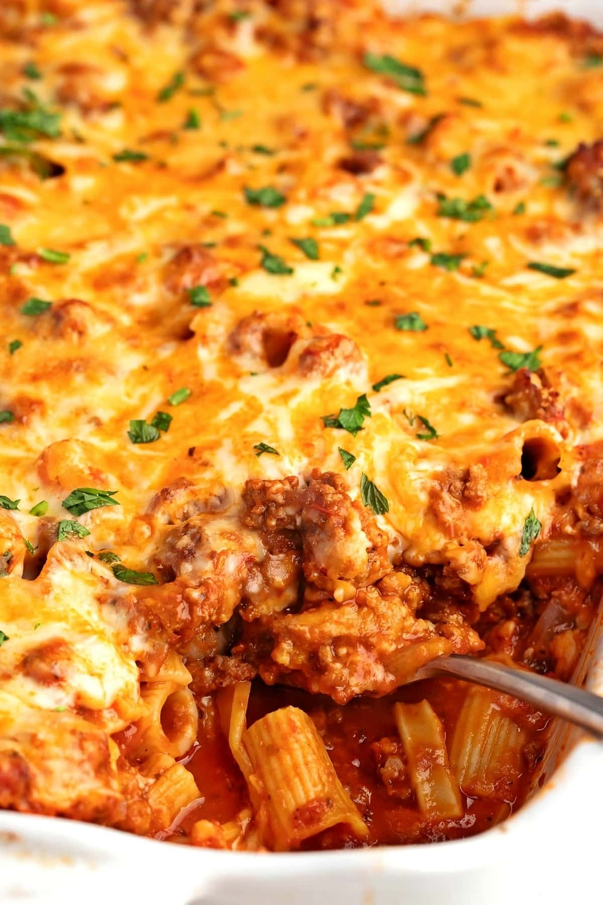 Homemade Cheesy and Meaty Baked Rigatoni with Ground Beef