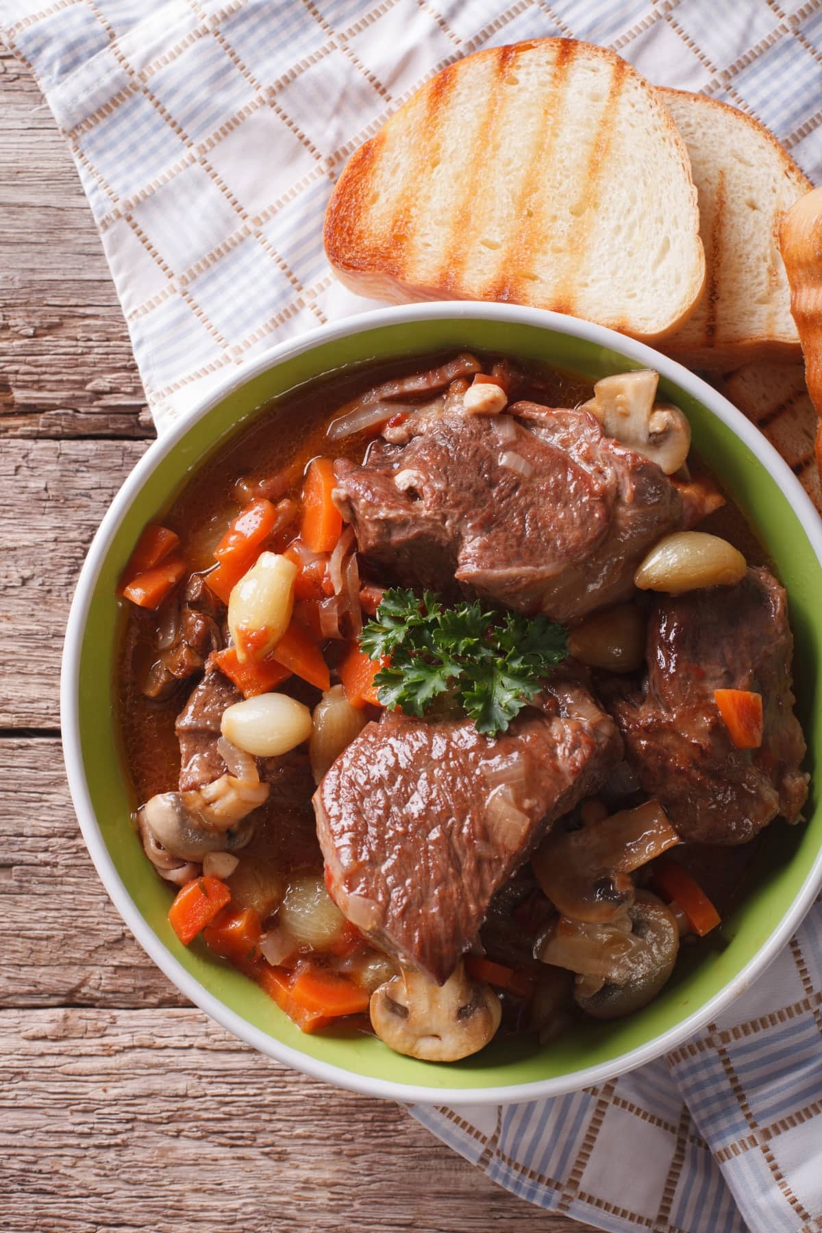 Homemade Beef Bourguignon with Carrots, Beans and Bread