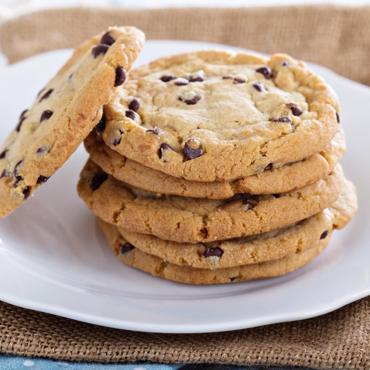 Stack of Brown Butter Chocolate Chip Cookies on a Plate