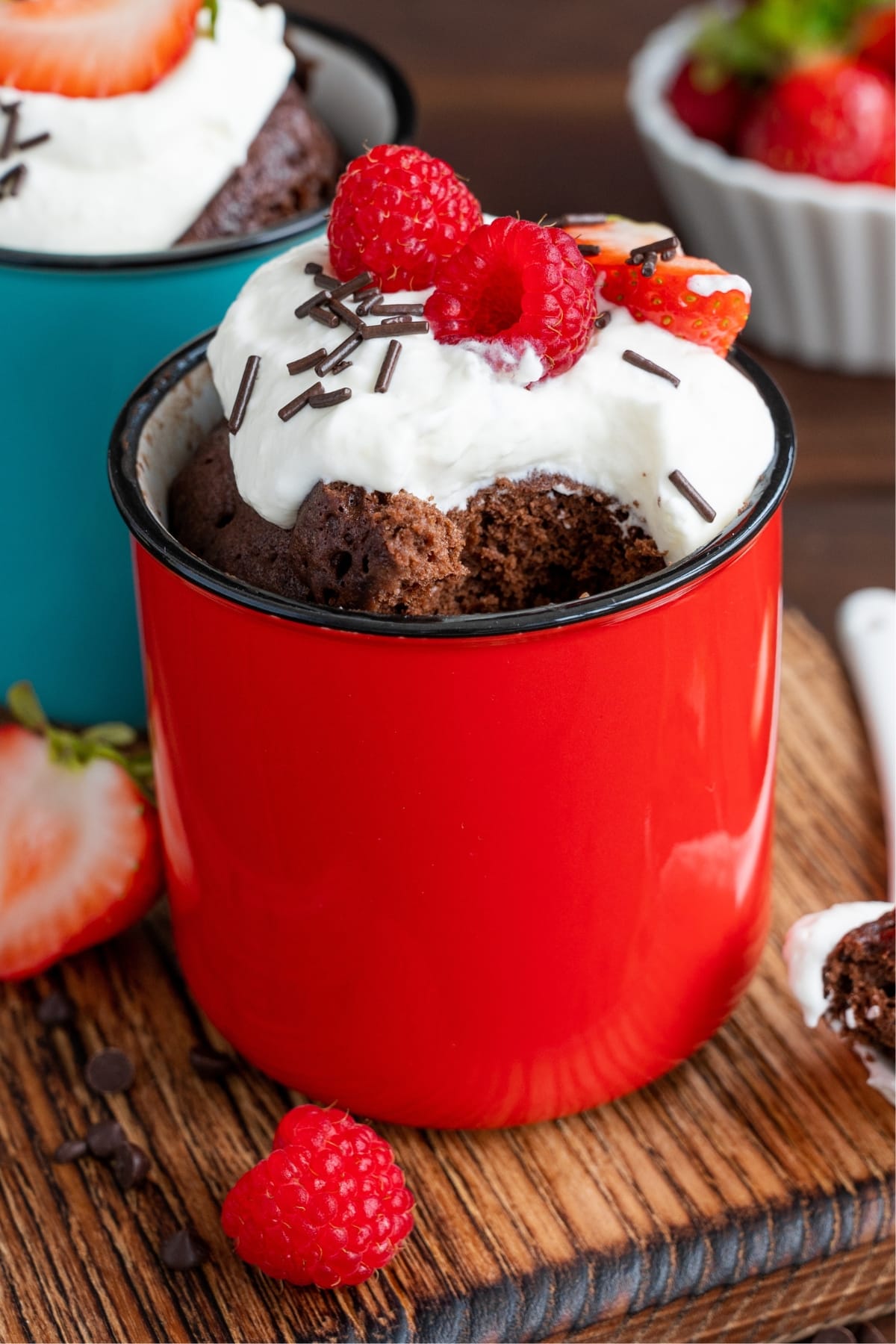 Homemade Chocolate Mug Cake with Raspberries