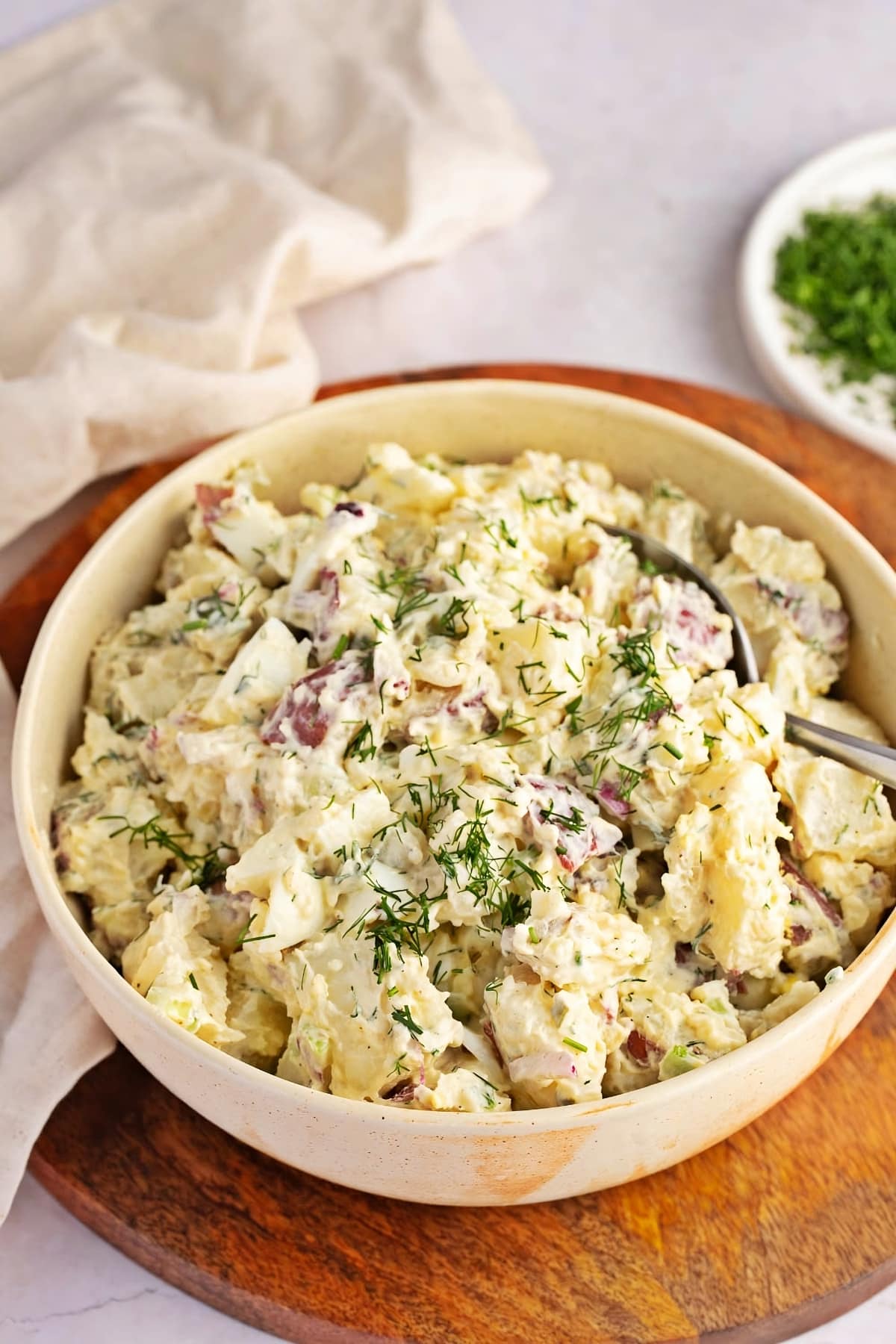 Homemade Creamy Red Potato Salad with Dill, On