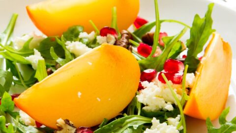 Homemade Healthy Persimmon Salad with Arugula and Pomegranate